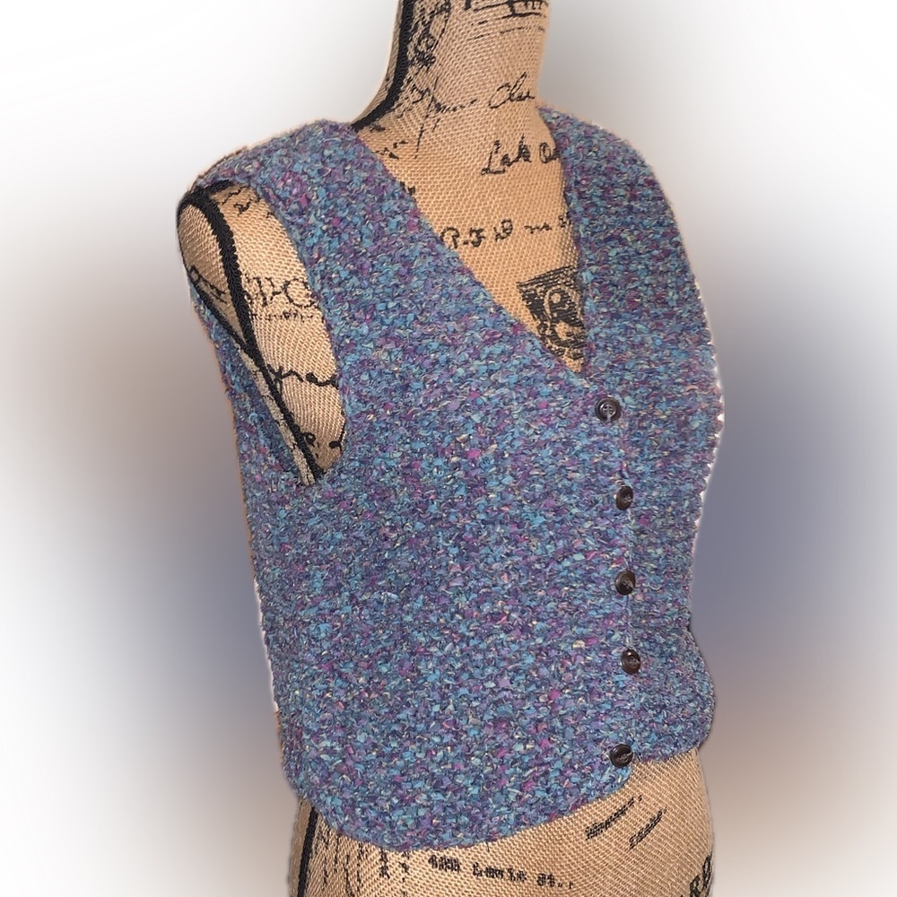 Vintage 90s Rag Knit Colorful Crochet Cotton Cropped Cardigan Sleeveless Vest S
